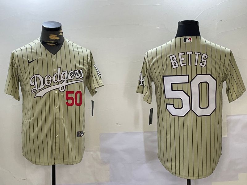 Men Los Angeles Dodgers 50 Betts Green Stripe Game 2024 Nike MLB Jersey style 1